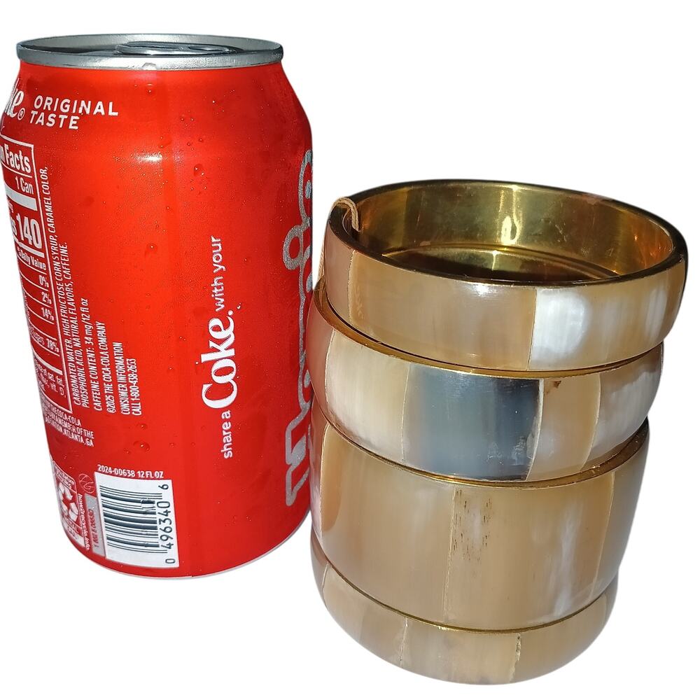 Iris Apfel & Bajalia 4 pc. Bone & Brass Bangle Bracelet Stack Set